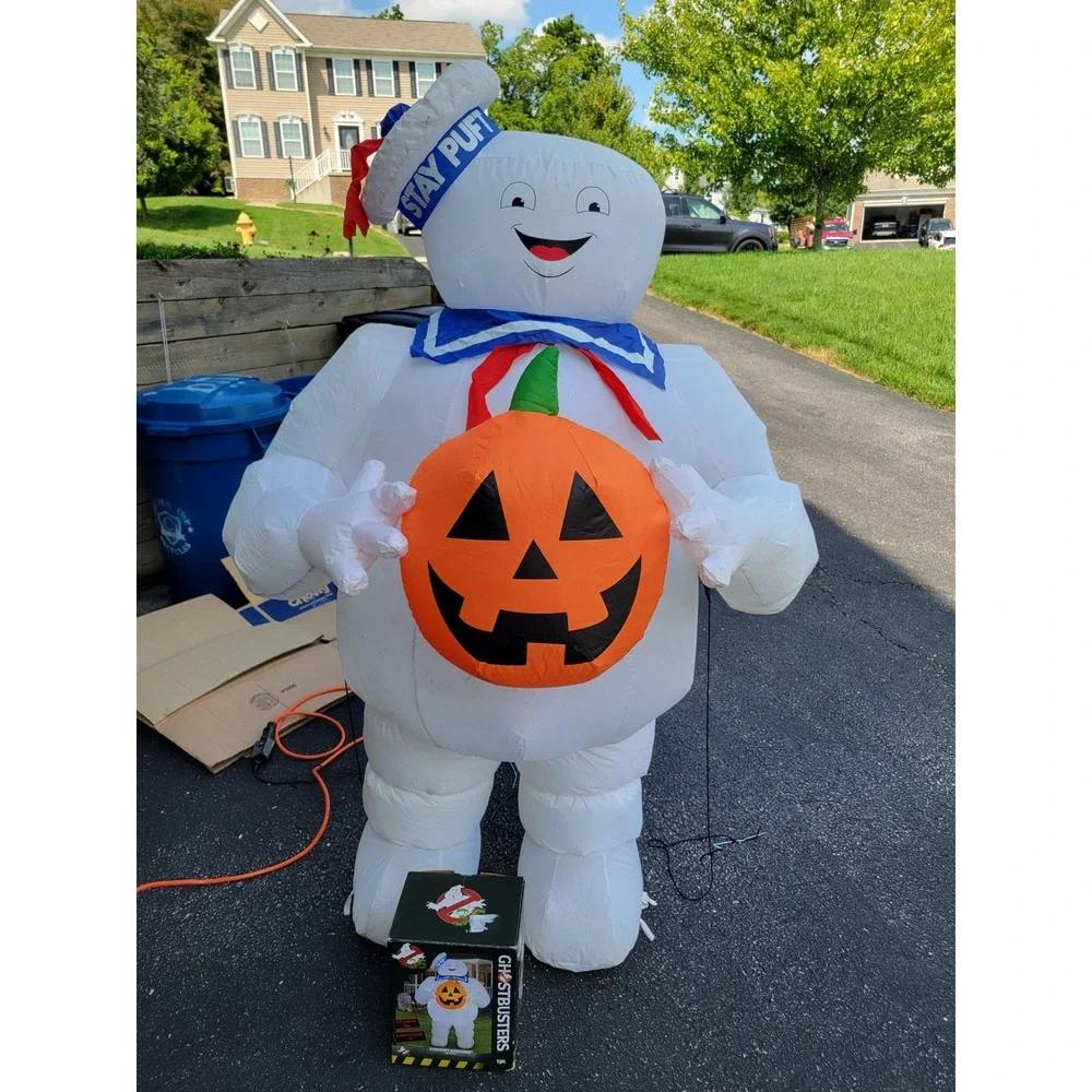 Gemmy Ghostbusters Stay Puft Inflatable 5ft White Pumpkin Halloween Decor